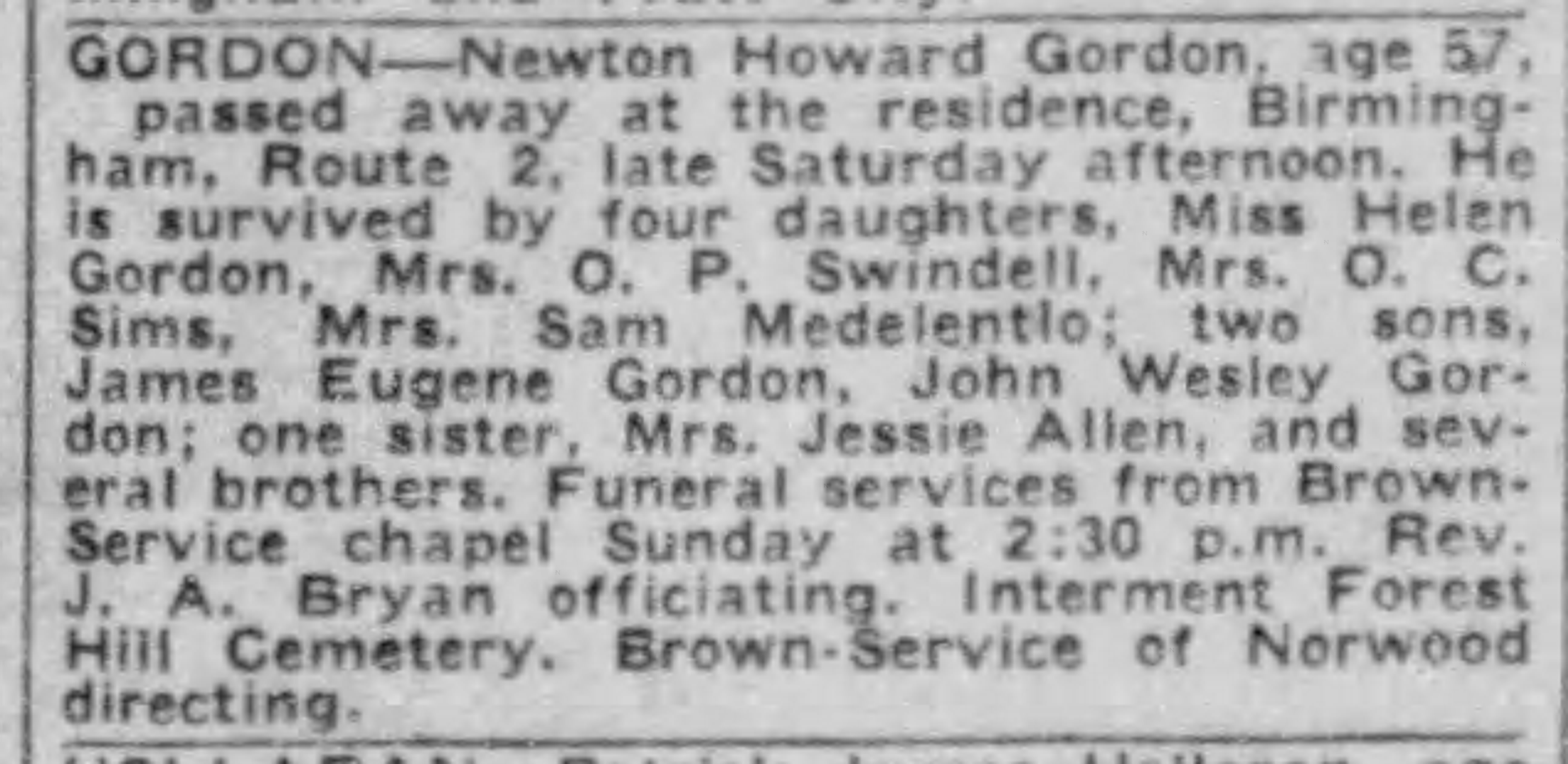 Newton Howard Gordan obituary